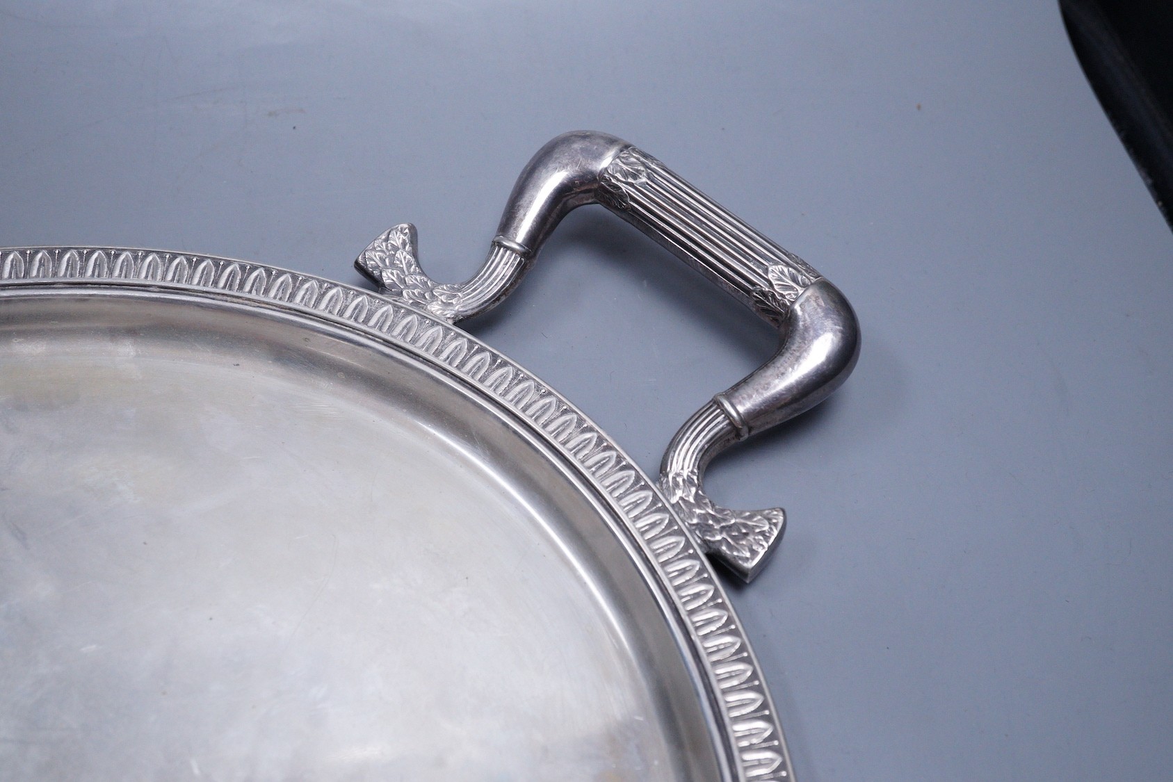 A 20th century Italian 800 standard white metal two handled oval tea tray, 60.7cm